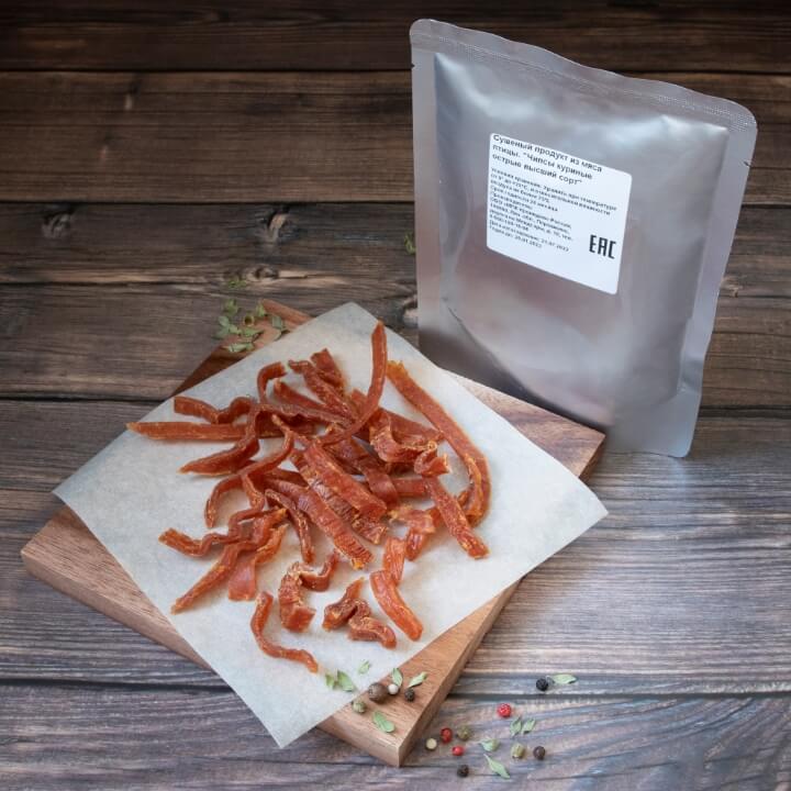  Чипсы из вяленой курицы Острые с упаковкой