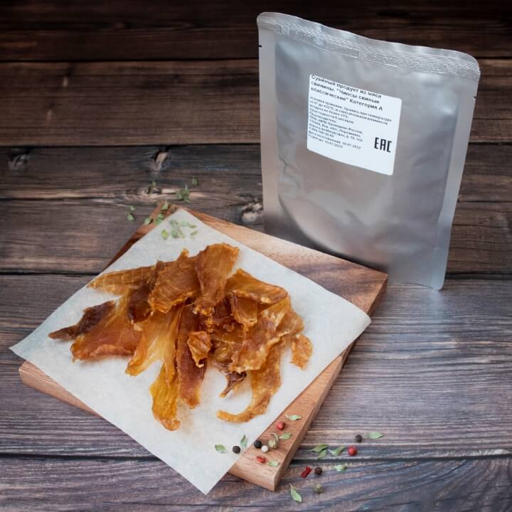 Чипсы из вяленой свинины Классические с упаковкой